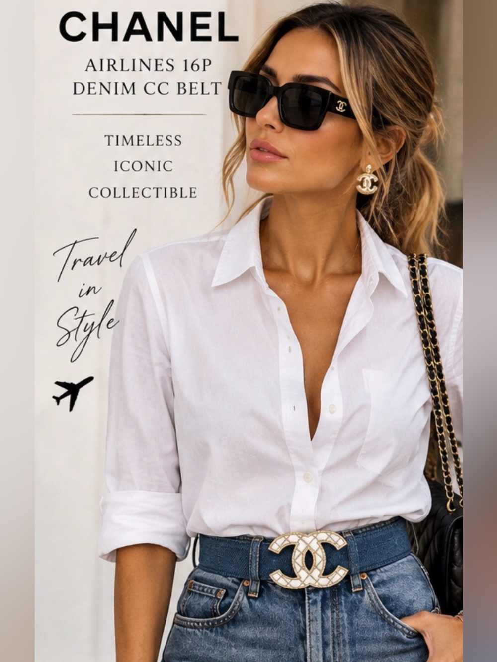 CHANEL 16P Airlines Reversible Denim CC Belt – Size 75 ✈️